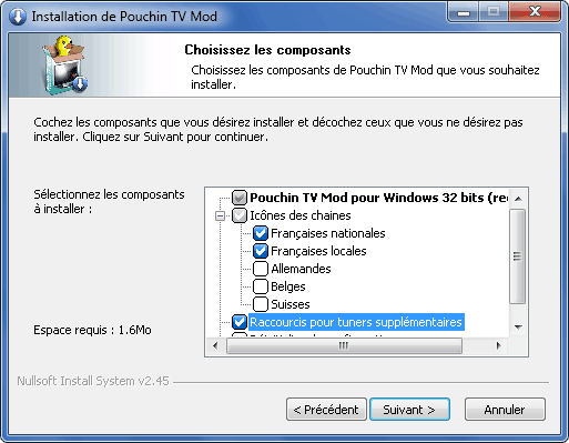 Installation : raccourcis pour tuners supplémentaires