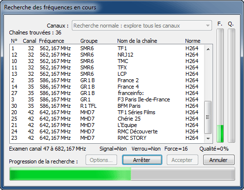 Recherche des fréquences en cours